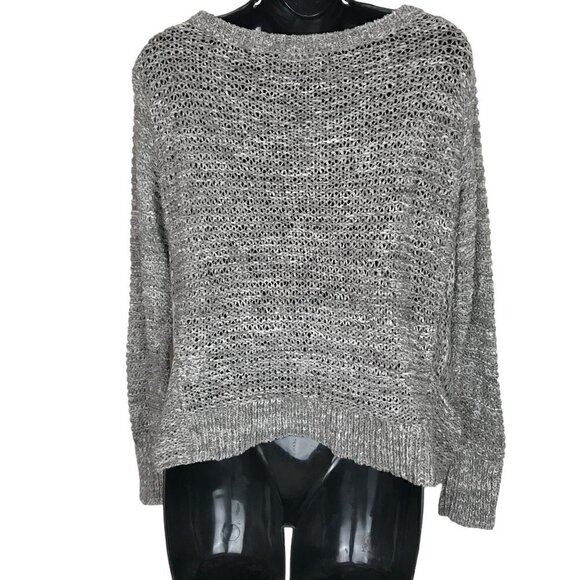 EILEEN Fisher Grey & White Loose  Knit Sweater With Two Front Pockets Size M - Picture 5 of 7